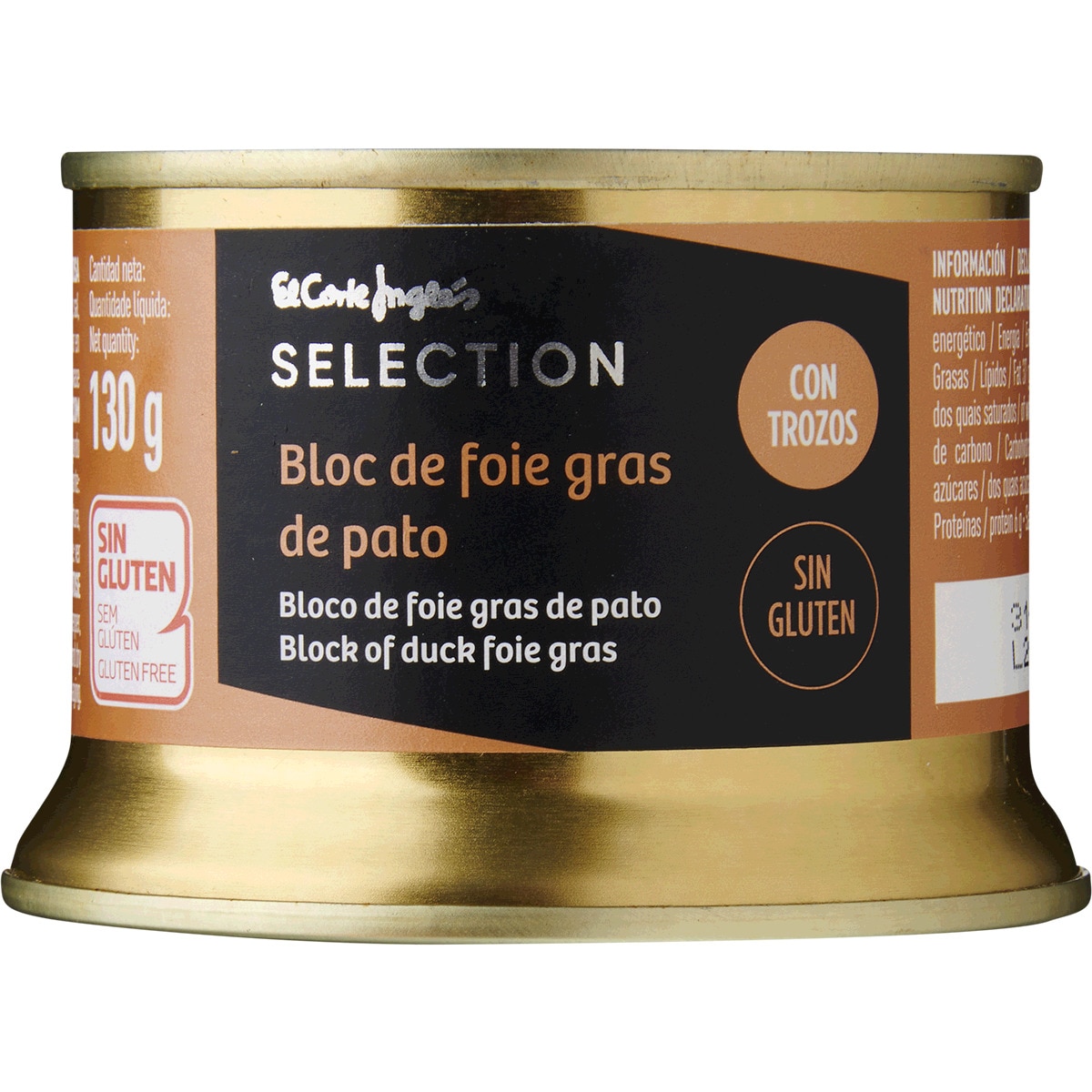 Bloco de Foie Gras de Pato com Pedaços sem Glúten lata 130 g