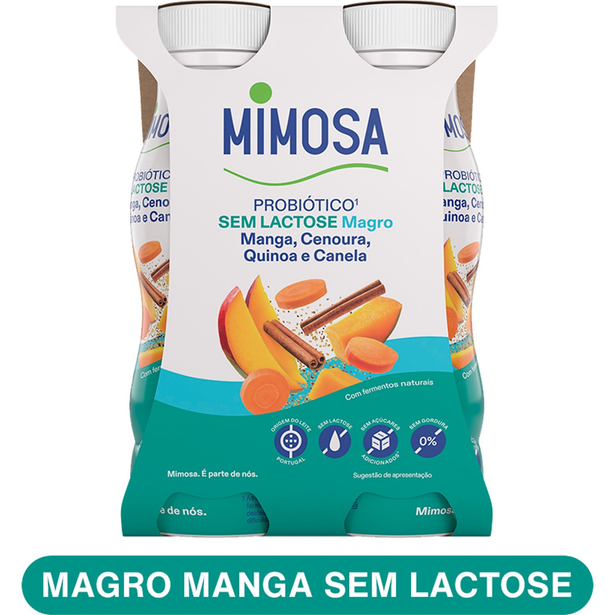 Iogurte Líquido Probiótico sem Lactose Manga, Cenoura, Quinoa e Canela Pack 4 embalagem 151 ml