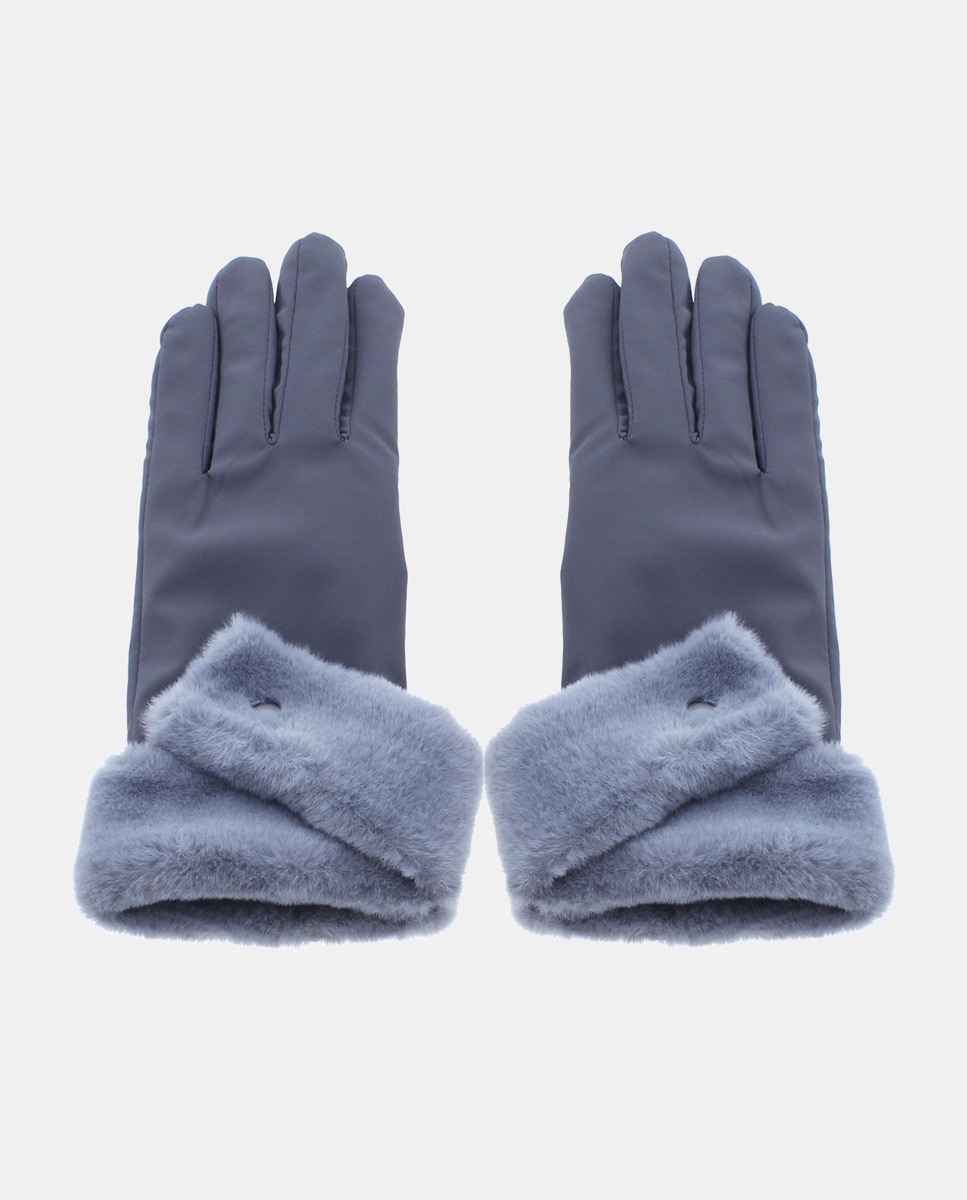 Luvas Lisas com Punho de Pelo - Cinzento Cinzento-1