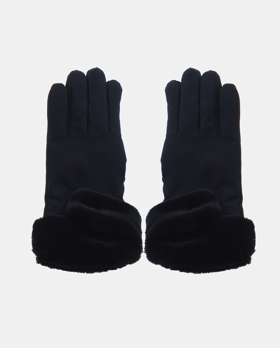 Luvas Lisas com Punho de Pelo - Preto Preto-1