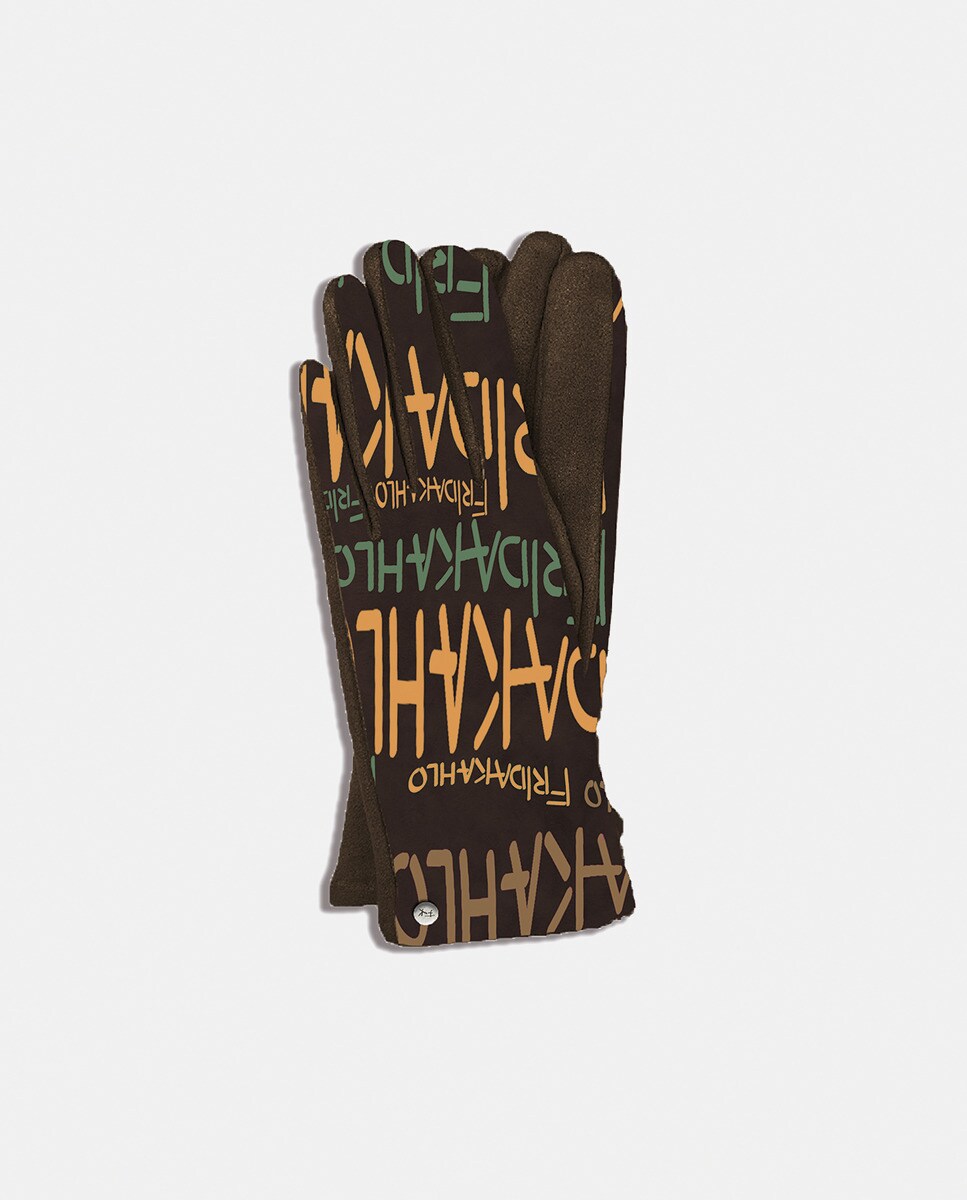 Luvas com Estampado de Letras Frida - Castanho Castanho-1