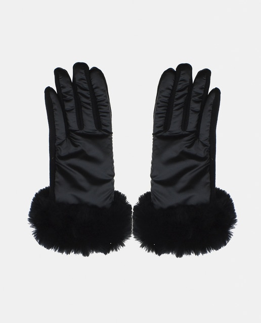 Imagem 0 de Luvas com Punho de Pelo Sintético - Preto Metalizado