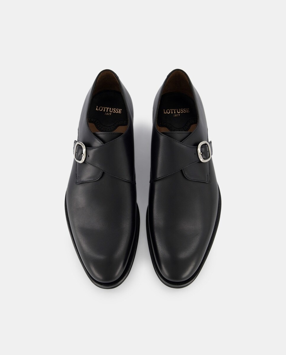 Bluchers com Fecho de Fivela e em Pele Preto-4