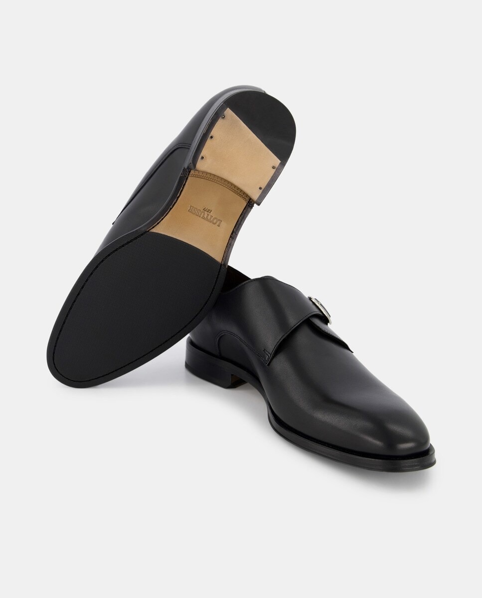 Bluchers com Fecho de Fivela e em Pele Preto-2