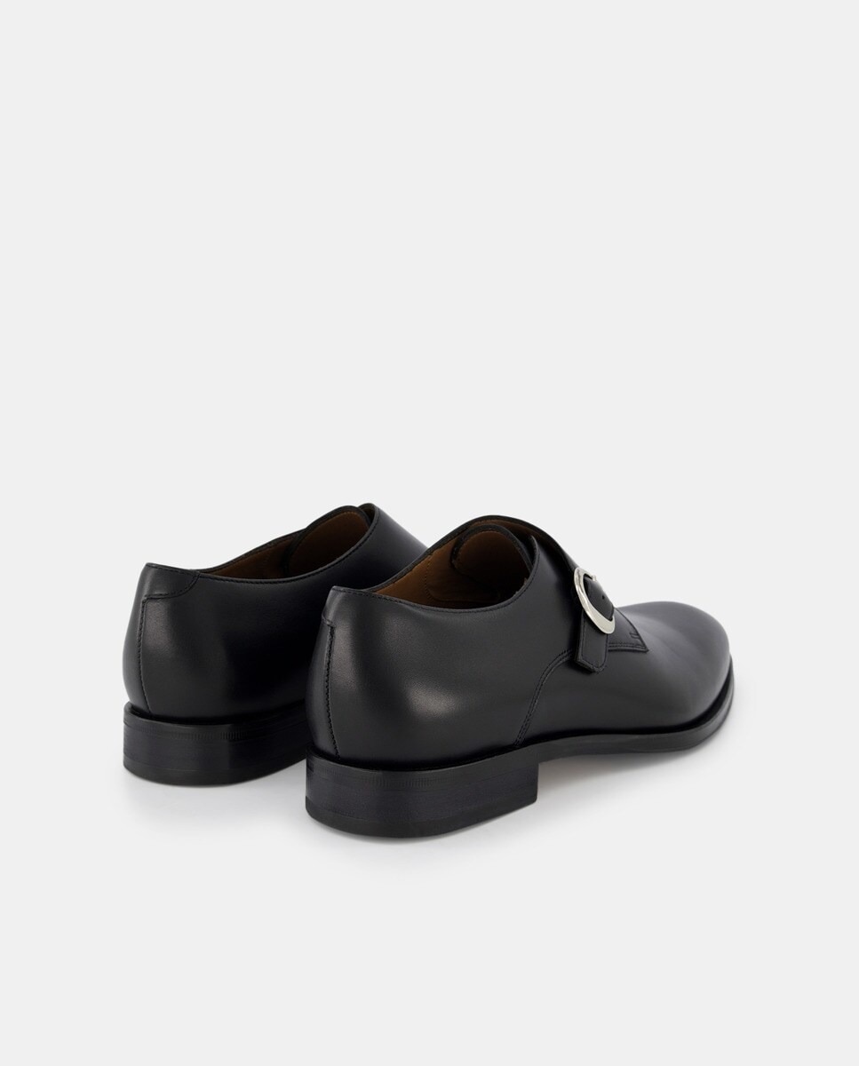 Bluchers com Fecho de Fivela e em Pele Preto-3