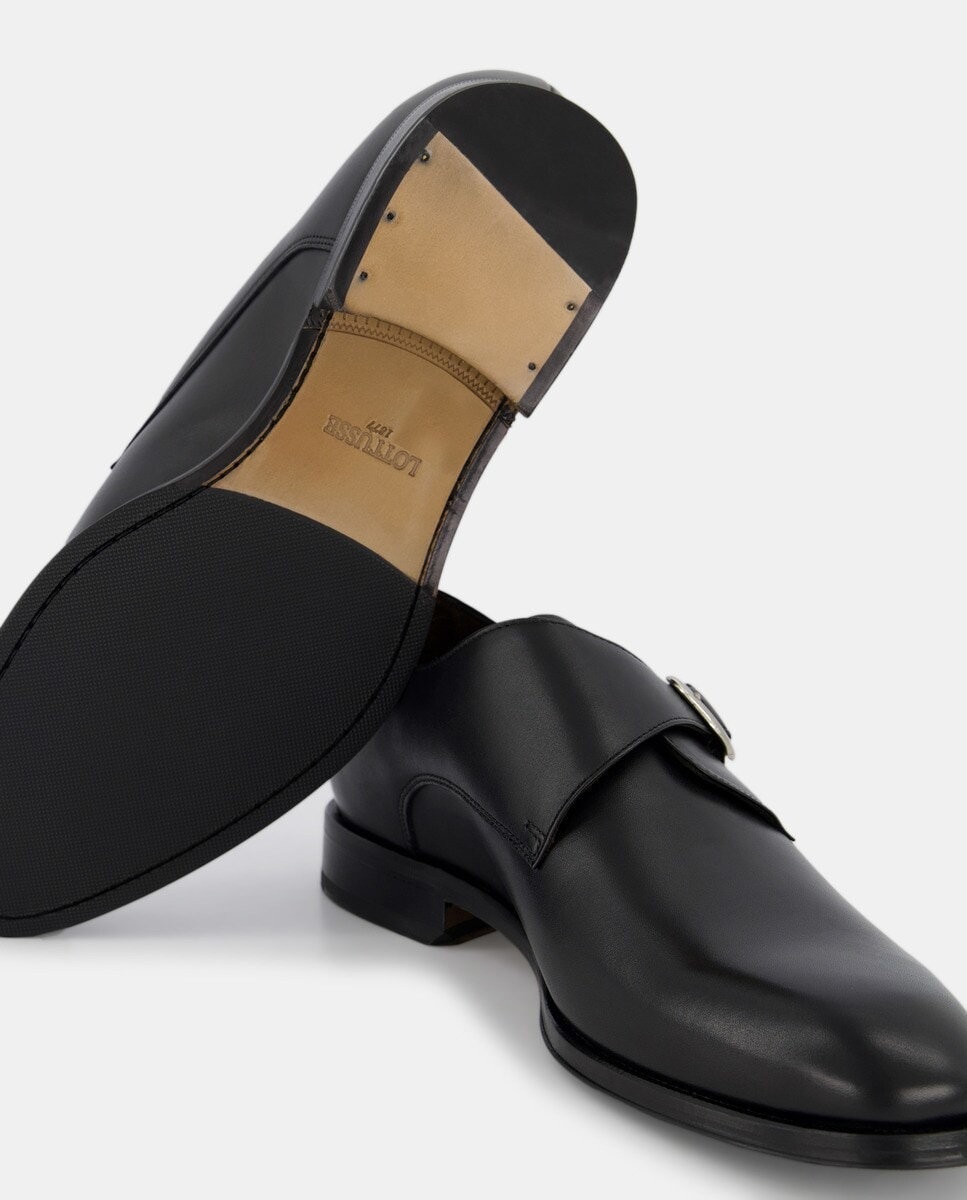 Bluchers com Fecho de Fivela e em Pele Preto-5