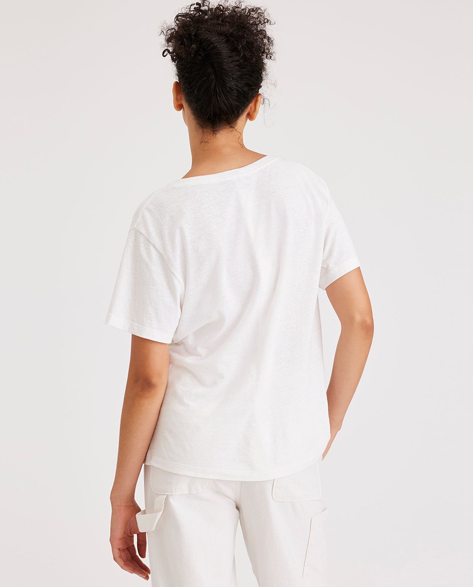 T-shirt com decote em bico Branco-2