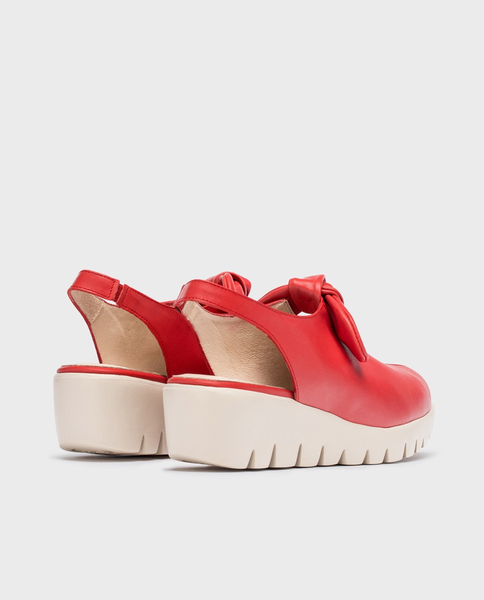 Sapatos Rasos Tipo Mules com Laço e em Pele Vermelho-4