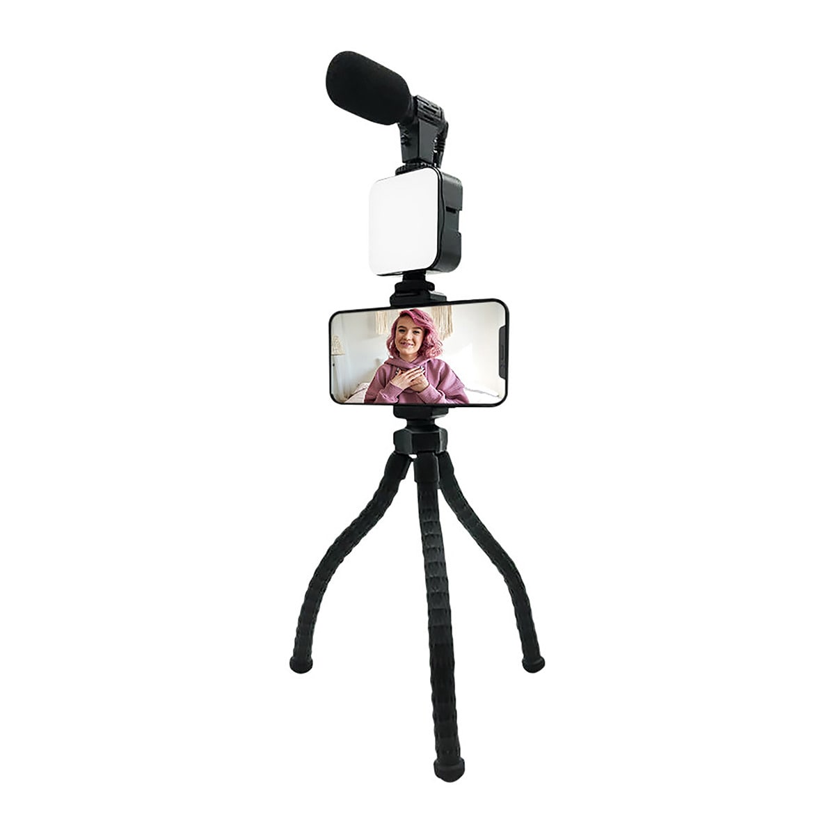 Soporte para Móvil con Trípode Flexible con Luz LED y Micrófono