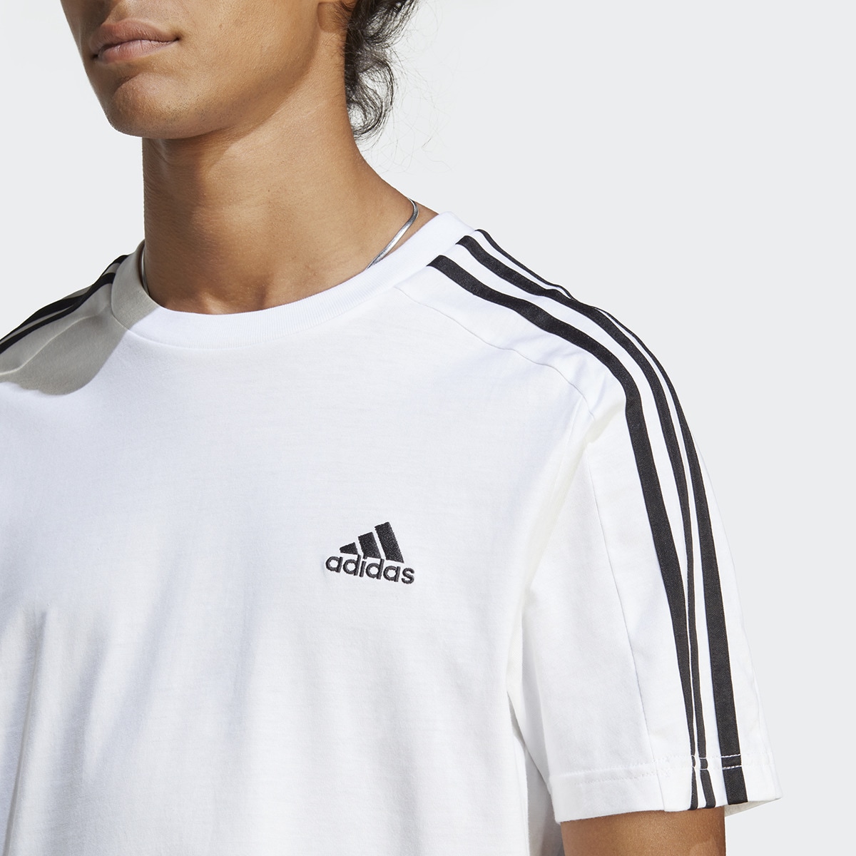 T-shirt de Homem Essentials Single Jersey 3 Faixas Branco / Preto-4
