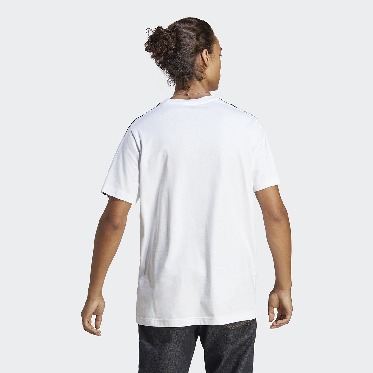 T-shirt de Homem Essentials Single Jersey 3 Faixas Branco / Preto-2