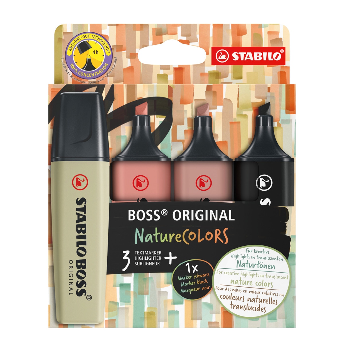Imagen 0 de Pack con 4 marcadores fluorescentes BOSS ORIGINAL NatureCOLORS STABILO