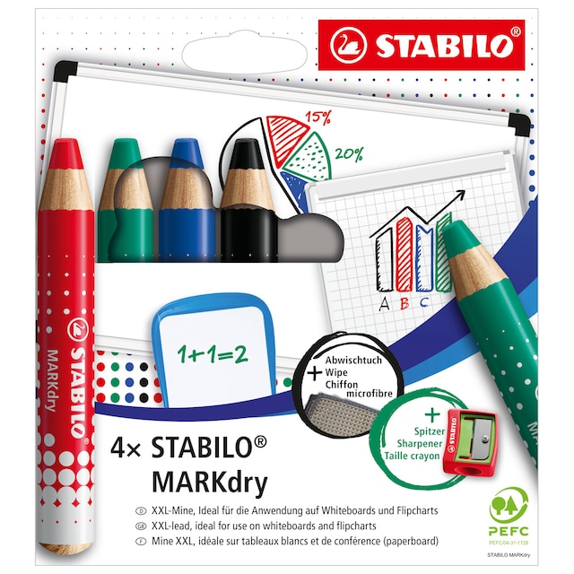 Imagem 0 de Estojo com 4 Lápis de Cor para Quadro Branco MARKdry