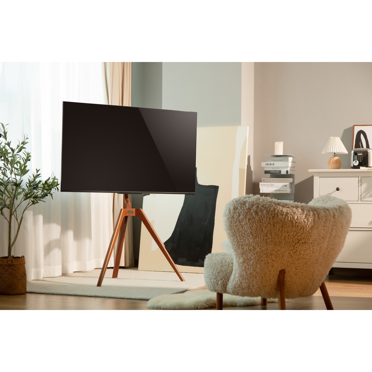 Soporte de suelo Fonestar STS-M5044 para TV de 42" a 65", diseño en madera Nogal / Negro-8