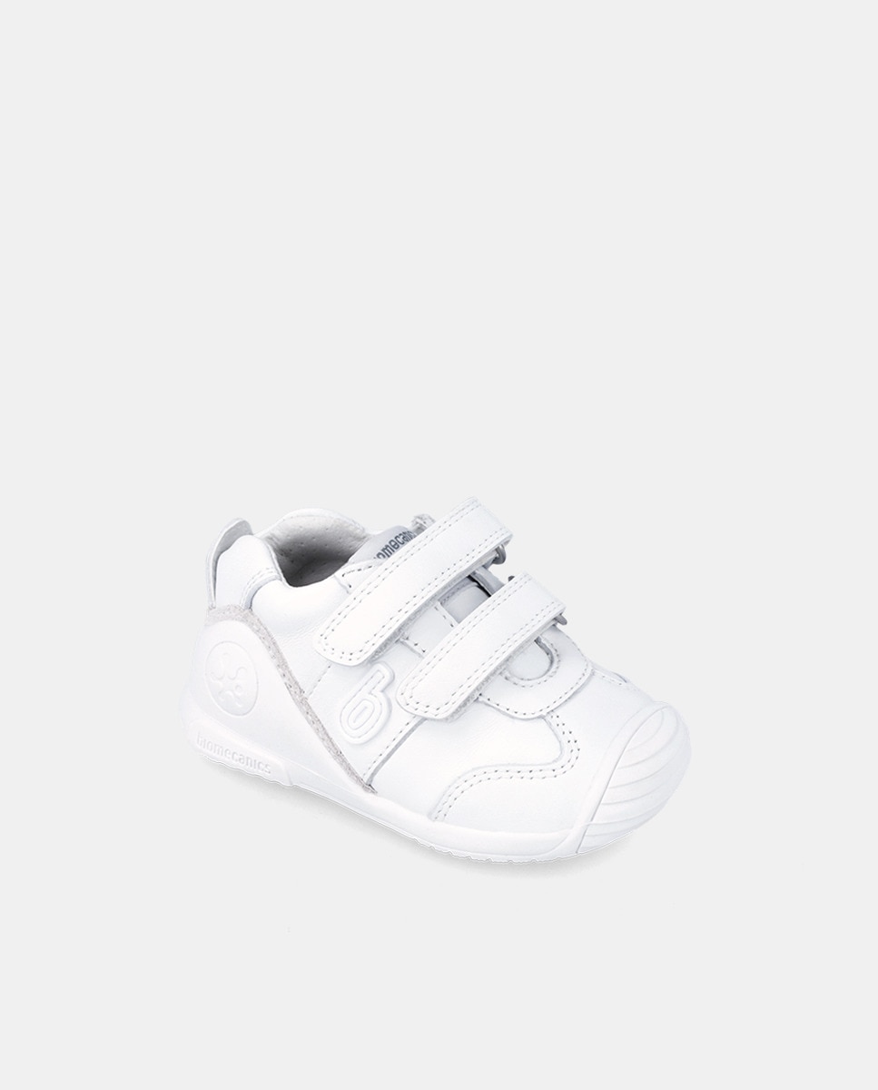 Sapatilhas de Bebé em Pele com Fecho Aderente Duplo Branco-4