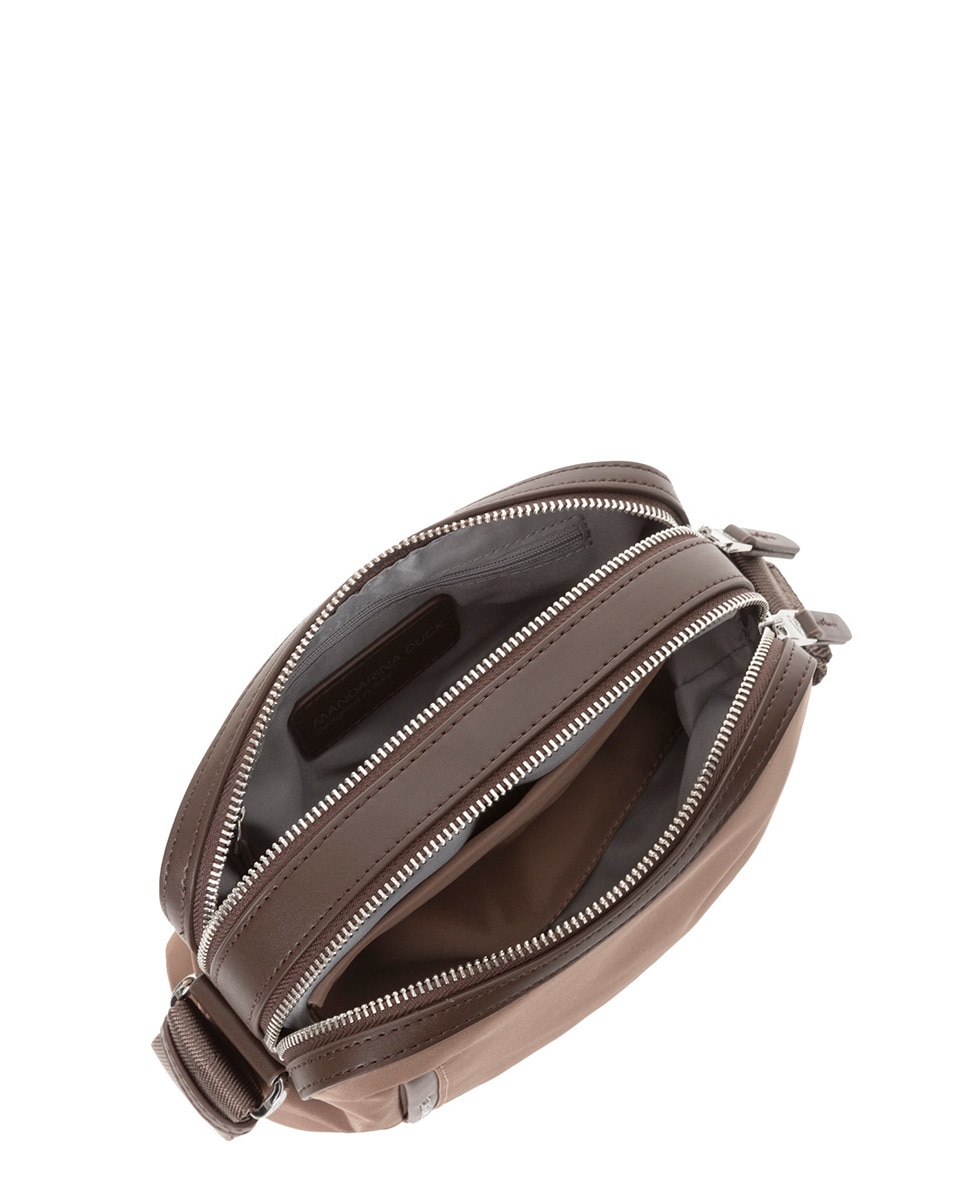 Mala a Tiracolo Pequena de Nylon com Fecho de Correr - Castanho Castanho-4