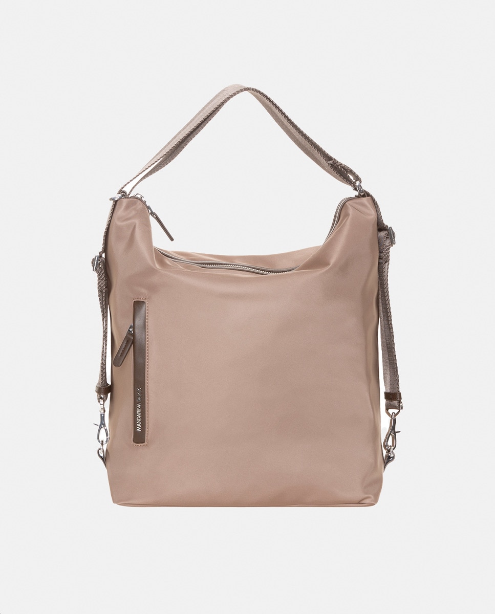 Imagem 0 de Mala hobo de nylon castanha conversível em mochila