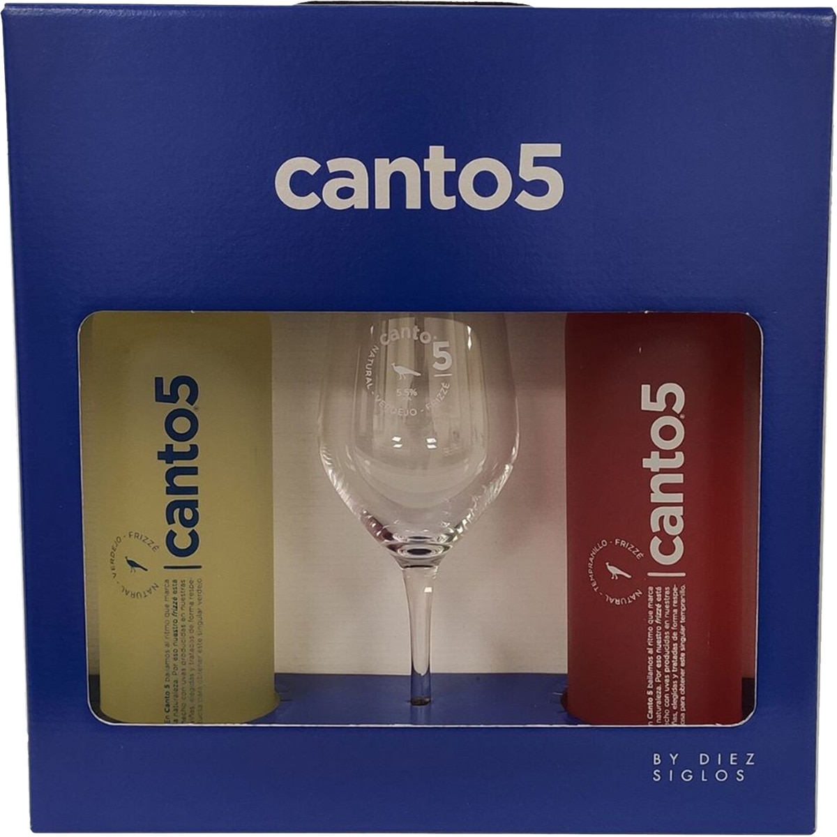 vino blanco verdejo frizzante vino rosado tempranillo frizzante Estuche 2 botellas 75 cl + copa