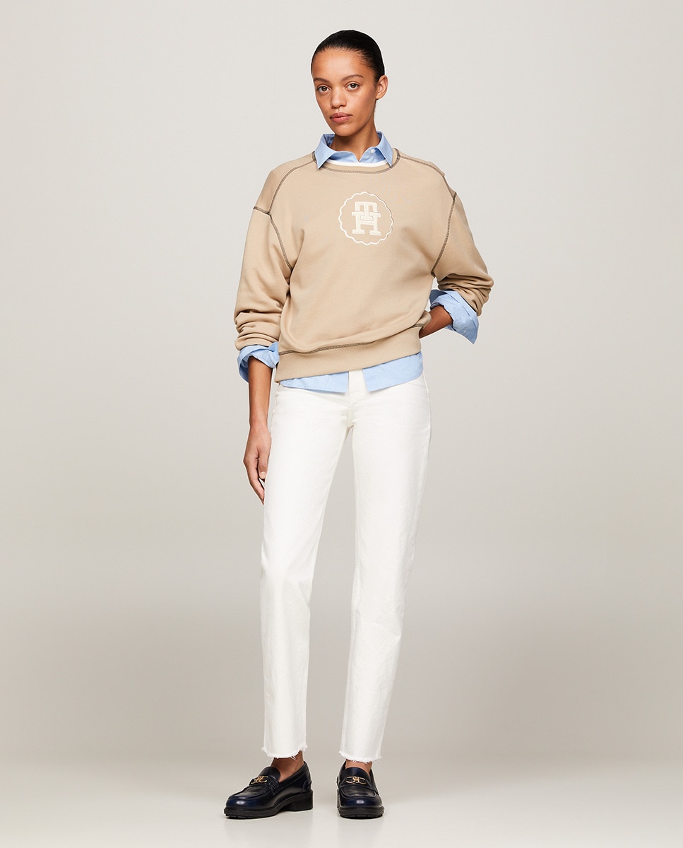 Jeans Classic Straight com Cintura Subida Branco-1