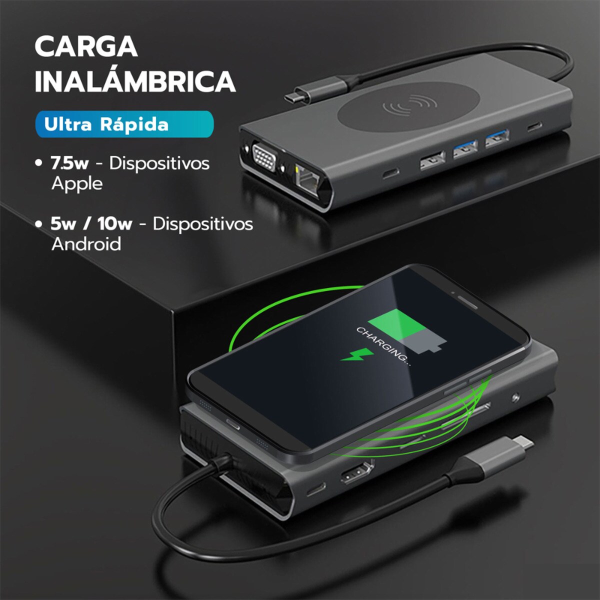 Hub Wireless Prolinx 13 en 1 USB C Gris metálico-3