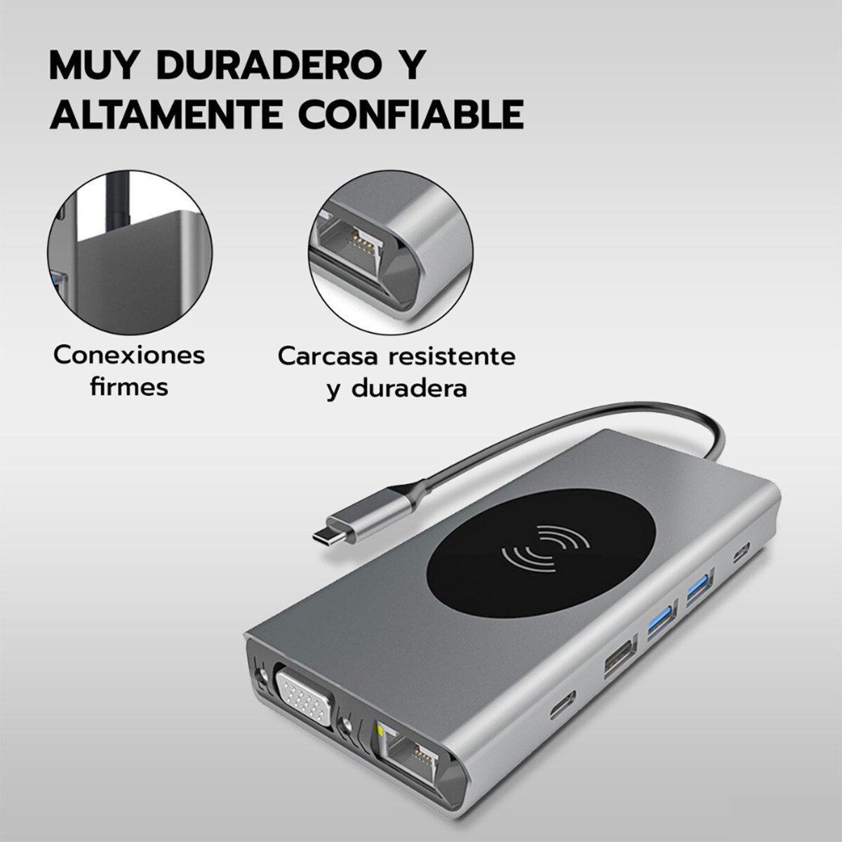 Hub Wireless Prolinx 13 en 1 USB C Gris metálico-6