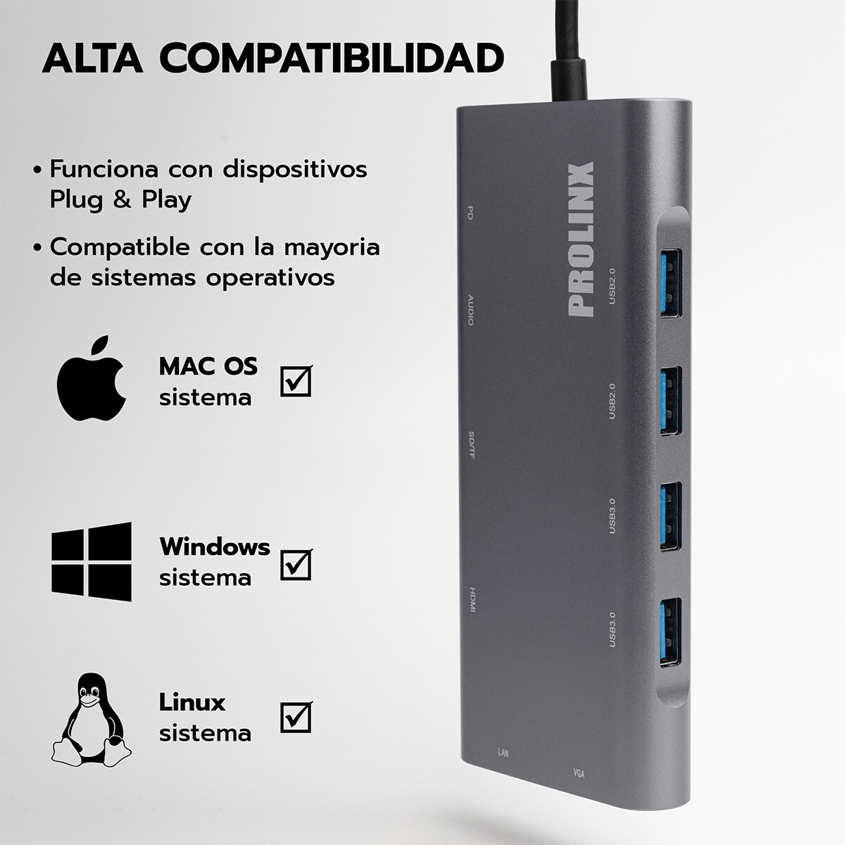 Hub Prolinx USB-C multipuerto 11 en 1 gris metálico Gris metálico-5