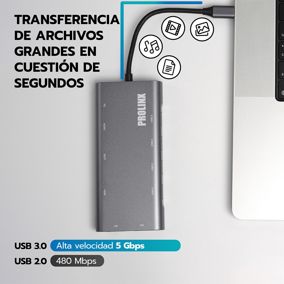 Hub Prolinx USB-C multipuerto 11 en 1 gris metálico Gris metálico-3