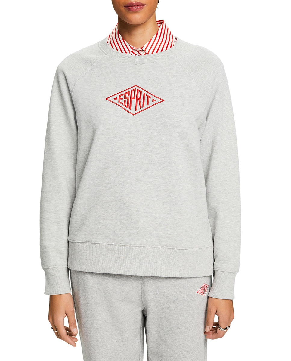 Sweatshirt Fechada com Logótipo Bordado Cinzento-1
