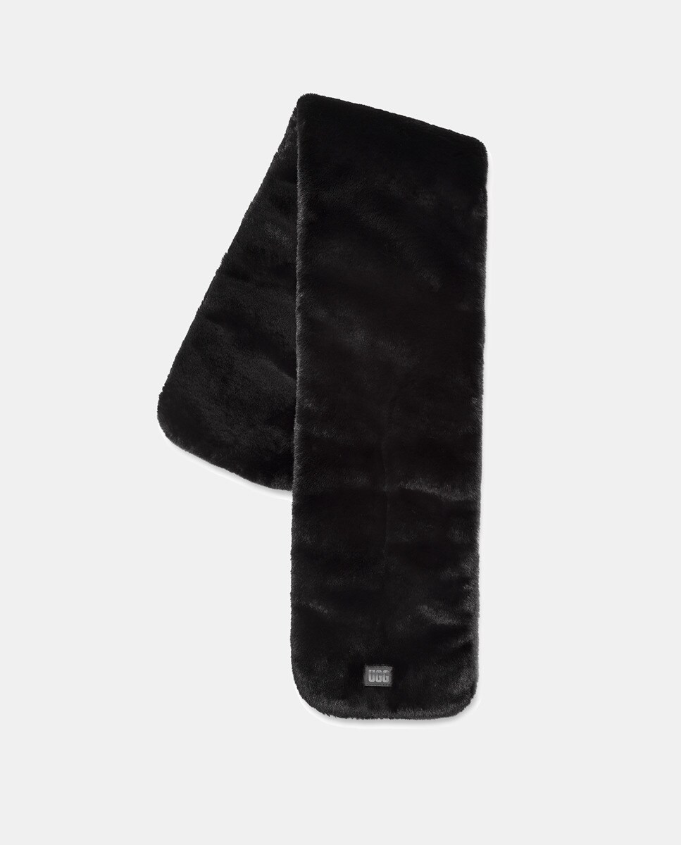 Cachecol com Abertura e em Pelo Sintético - Cru Preto-2