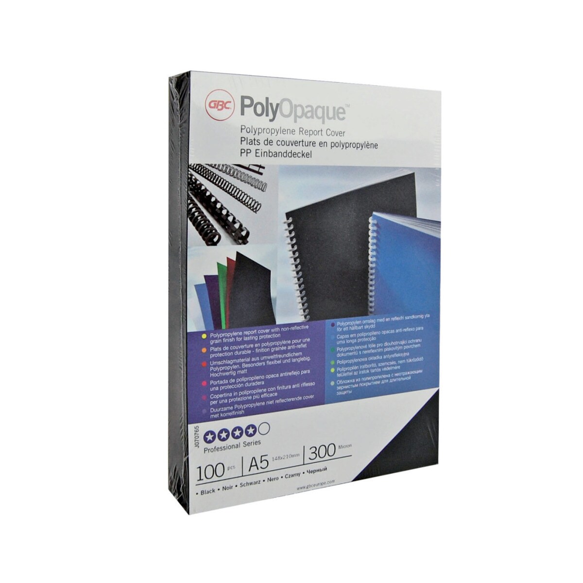 Capa PP POLYCOVER opaca GBC 300 mícrons DIN A4 (Embalagem 100), preta Preto-1