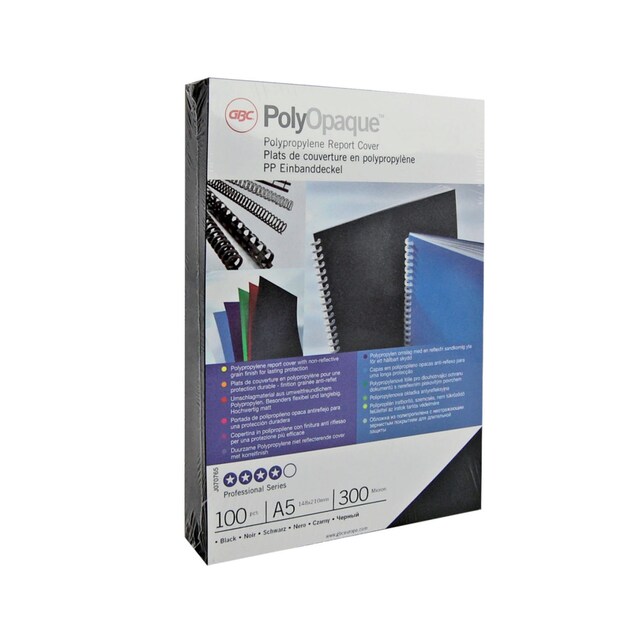 Imagen 0 de Portada PP POLYCOVER opaca GBC 300 micras DIN A4 (Pack 100), negro