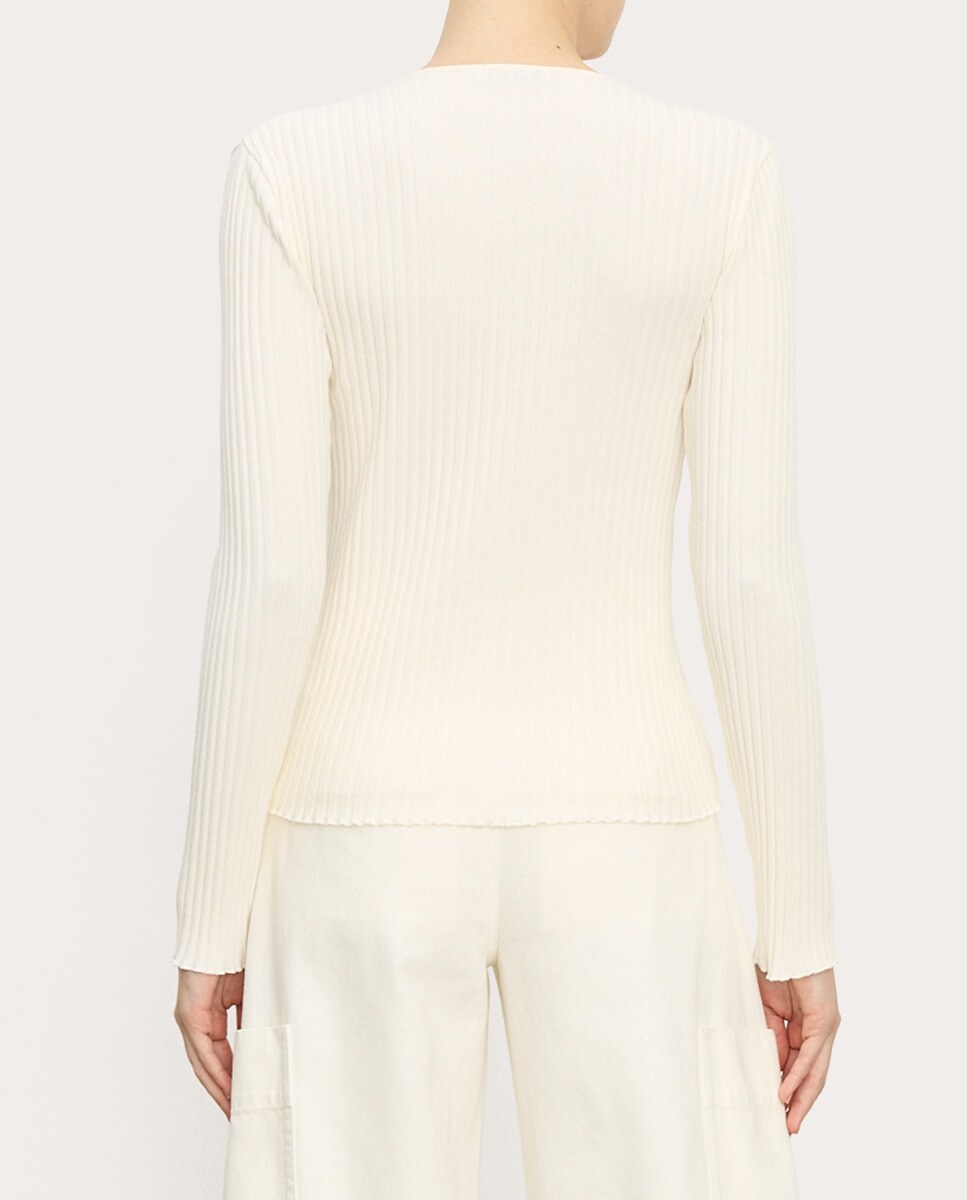 Camisola de malha de algodão Branco-2