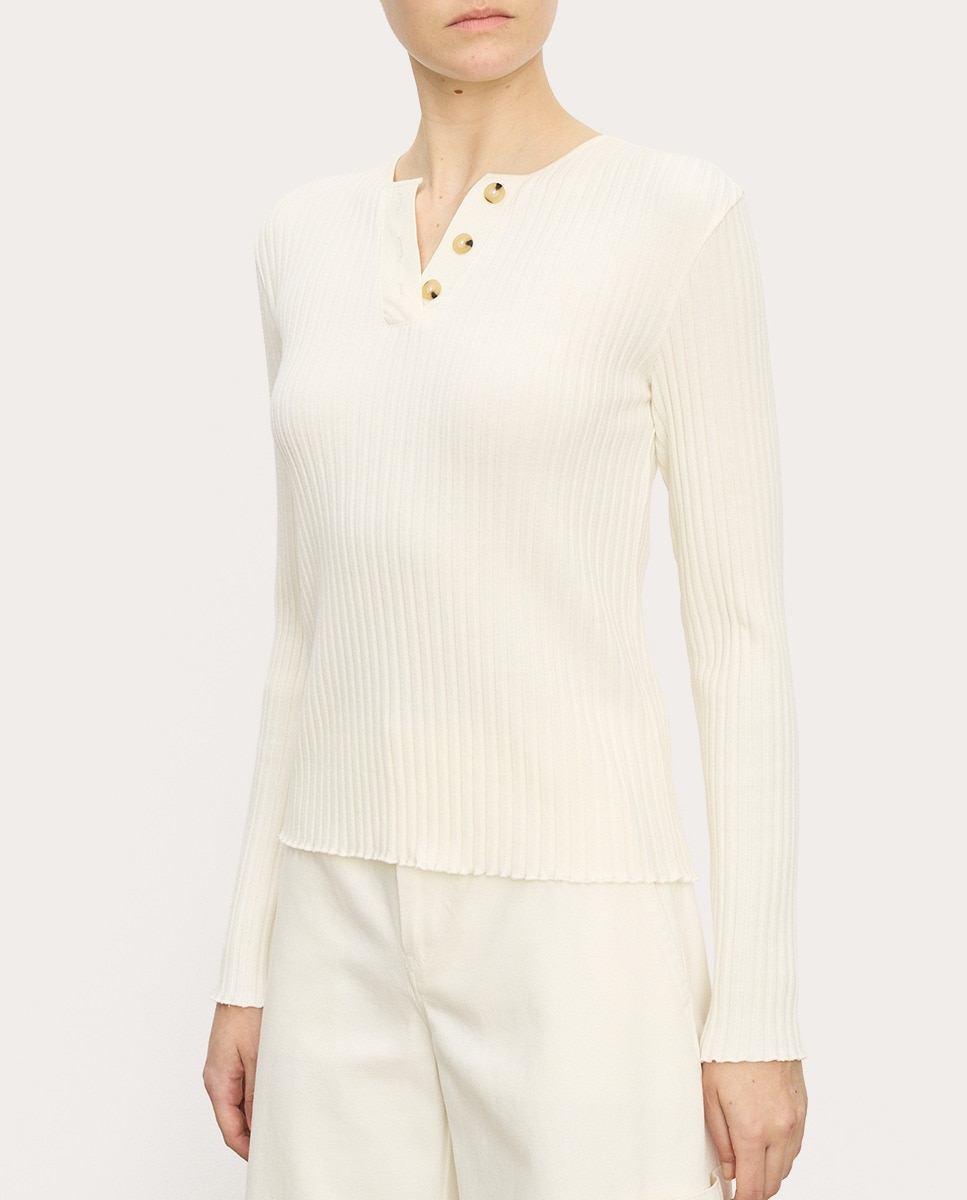 Camisola de malha de algodão Branco-1
