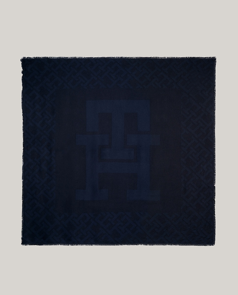 Lenço com Estampado de Monograma TH em Contraste. Azul-marinho-1