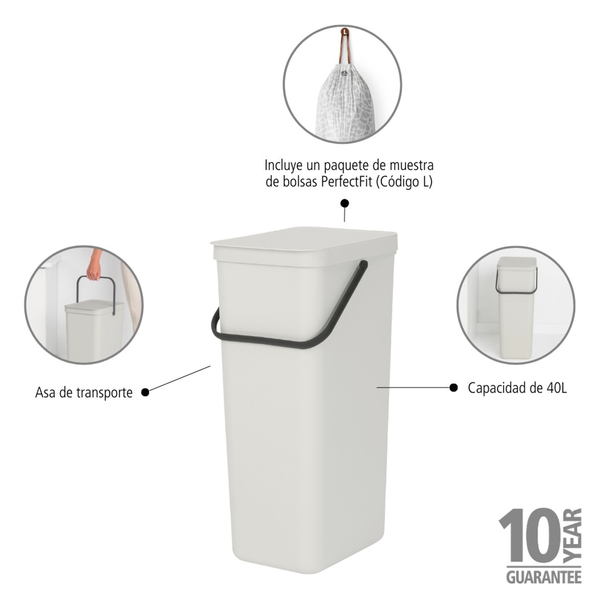 Balde do Lixo para Reciclagem Sort&Go 40 L Cinzento-claro-5
