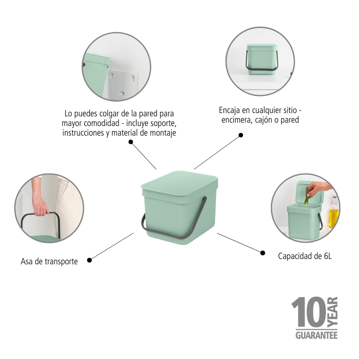 Balde do Lixo para Reciclagem Sort&Go 6 L Verde-claro-5