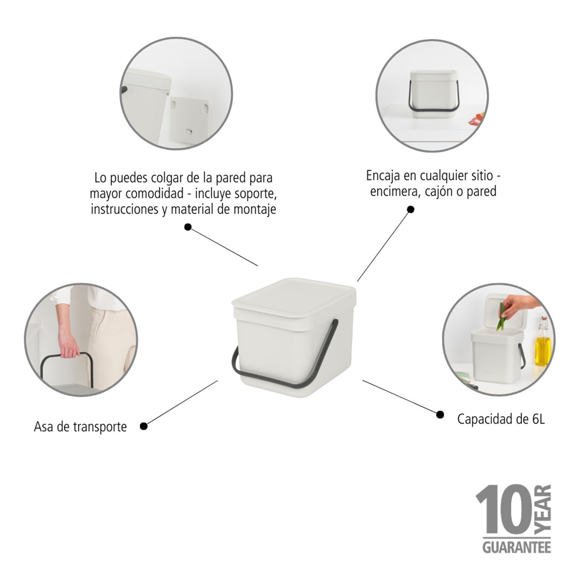 Cubo de basura para reciclar Sort&Go 6L Brabantia Gris claro-5