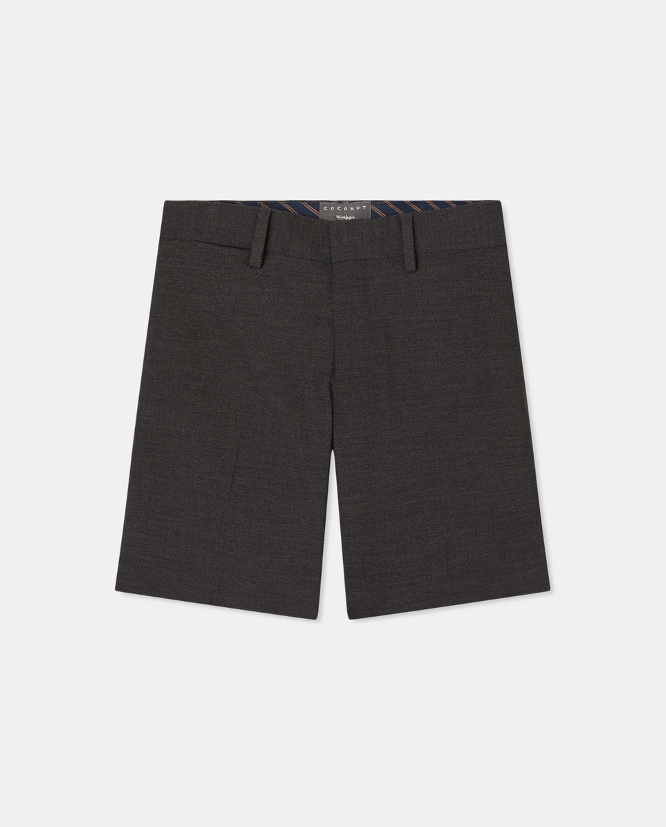 Bermudas Lisas de Lã Cinzento-escuro-1