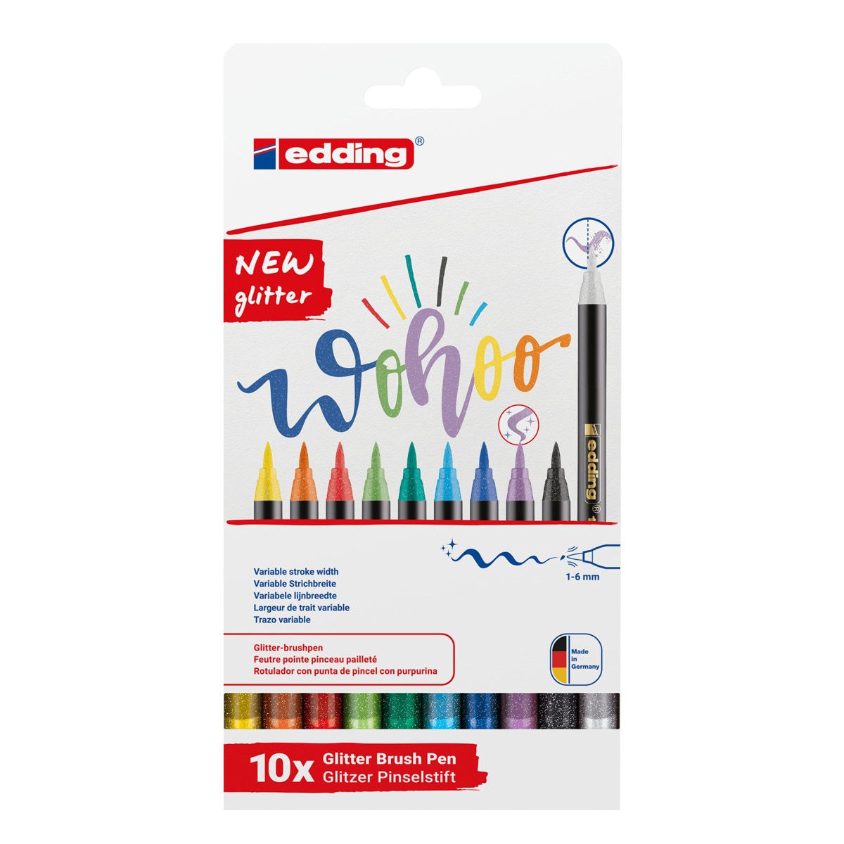 Pack con 10 rotuladores 1340 glitter punta pincel Edding colores surtidos Multicolor-1