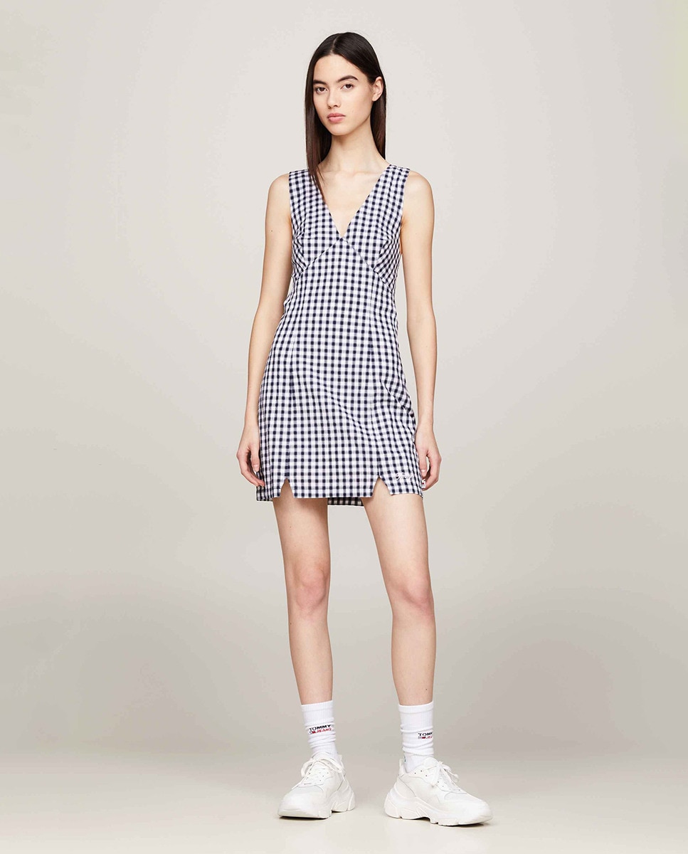 Vestido de Alças aos Quadrados Vichy Preto-1