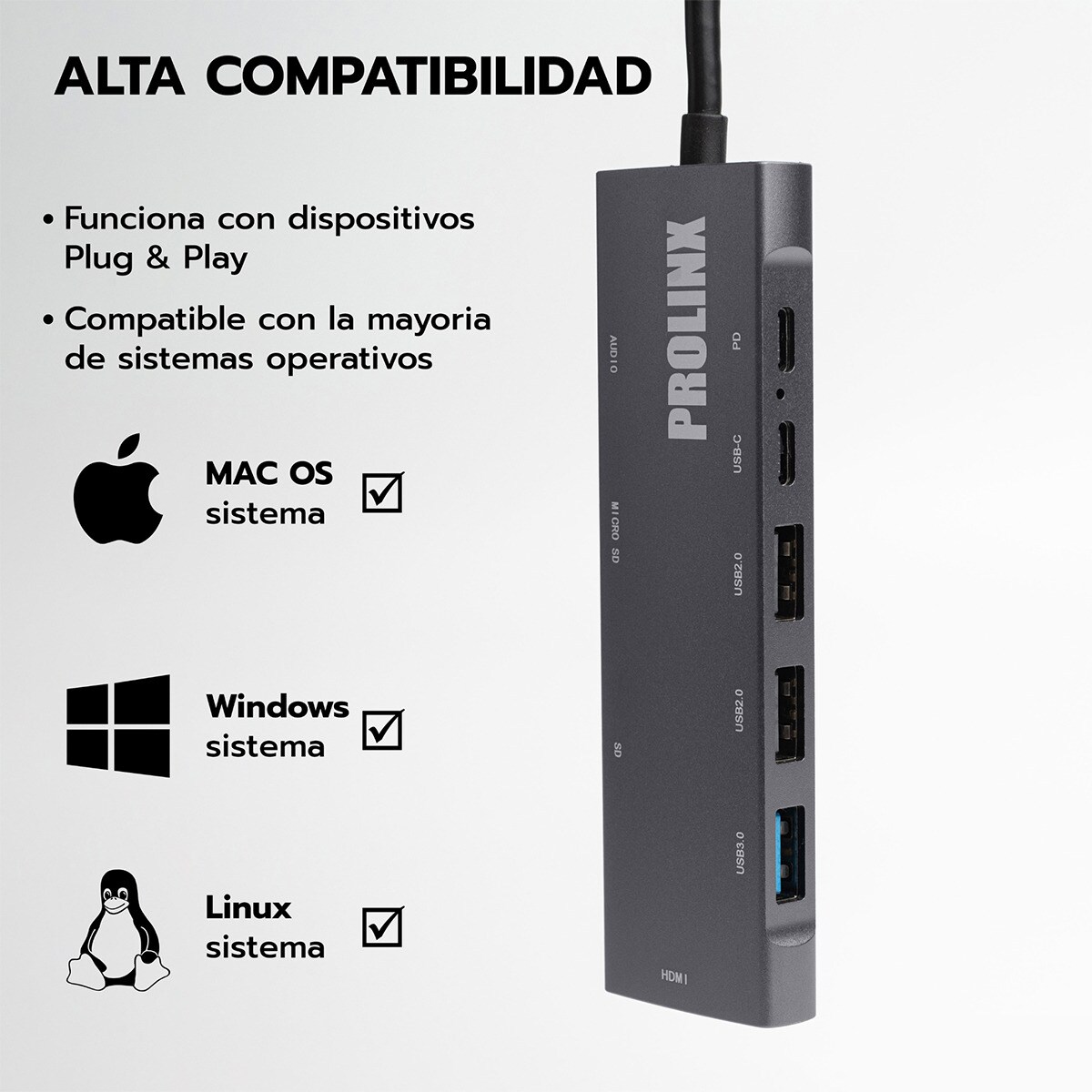 Hub Prolinx 9 en 1 USB-C Gris metálico-5