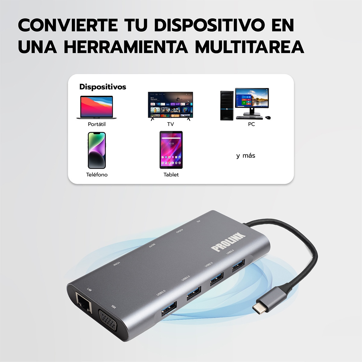 Hub Prolinx 11 en 1 USB-C Gris metálico-4