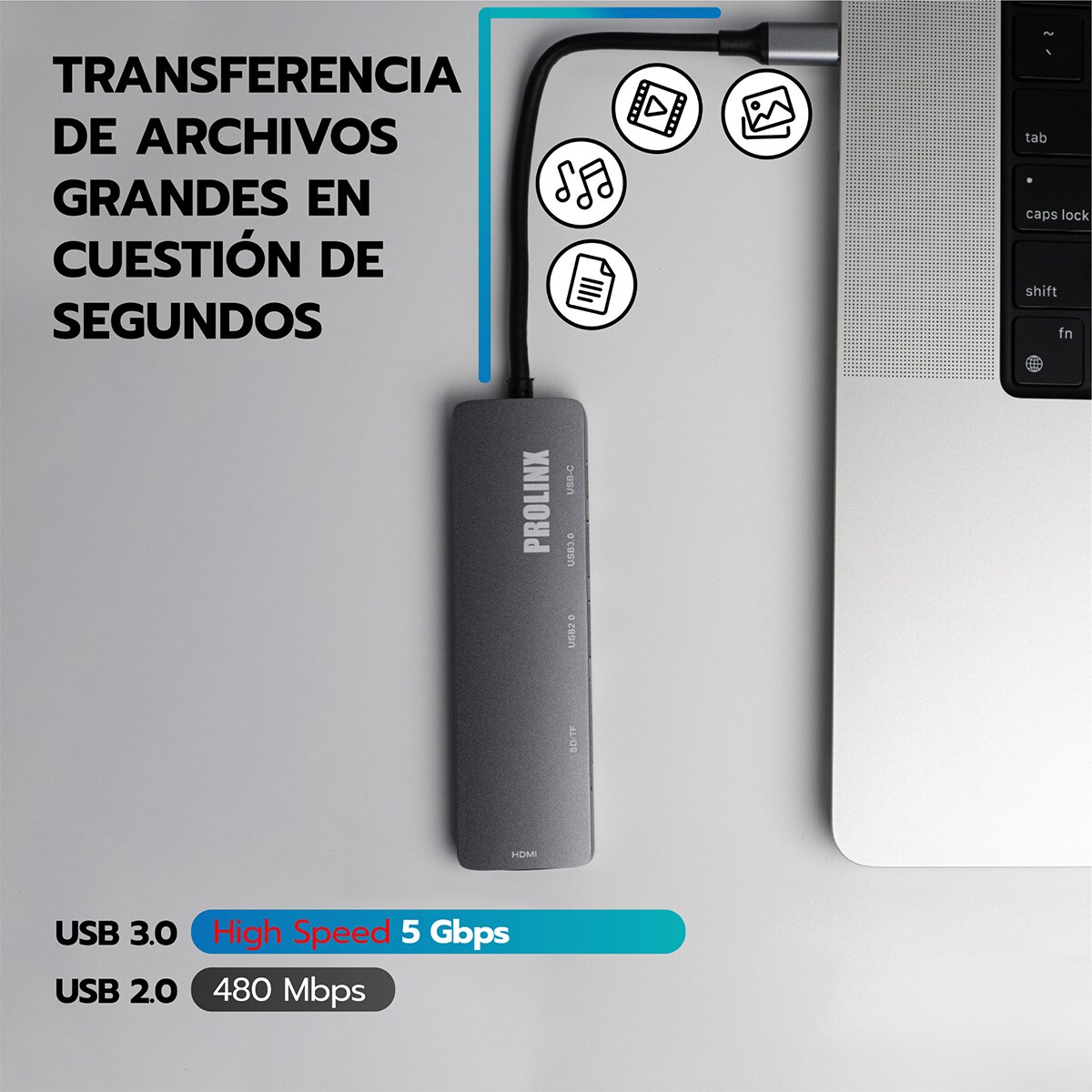 Hub Prolinx 6 en 1 USB-C Gris metálico-3
