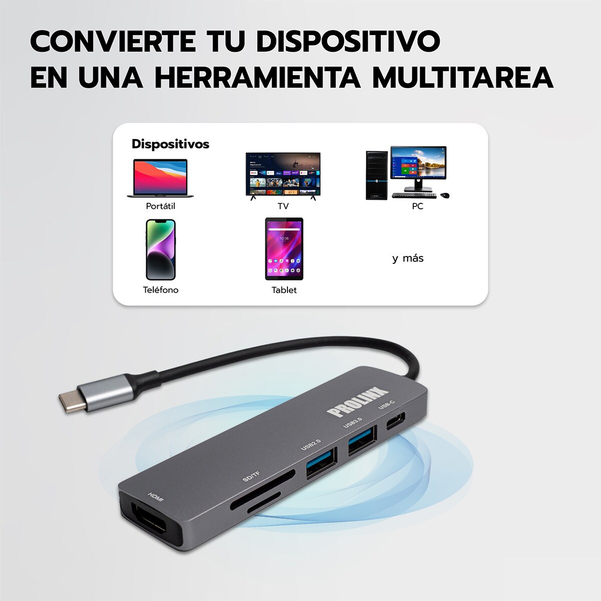 Hub Prolinx 6 en 1 USB-C Gris metálico-4