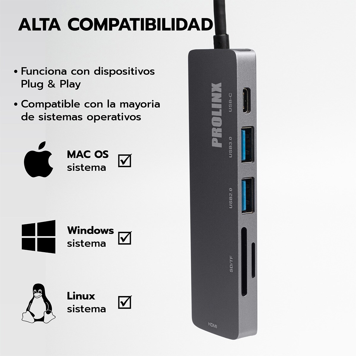 Hub Prolinx 6 en 1 USB-C Gris metálico-5