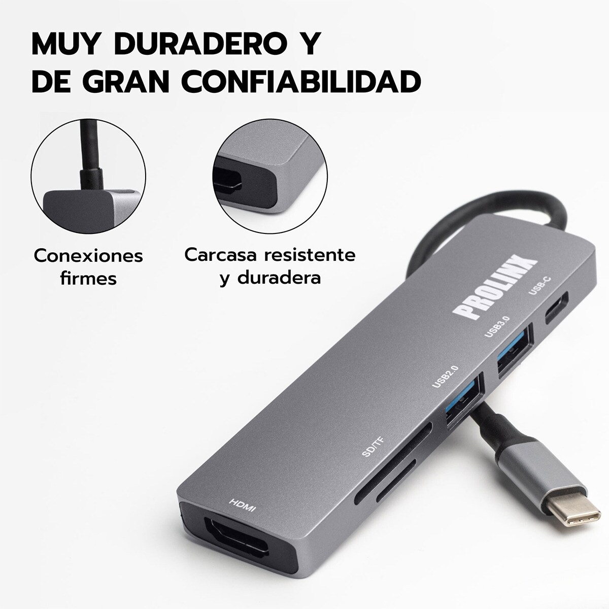 Hub Prolinx 6 en 1 USB-C Gris metálico-6