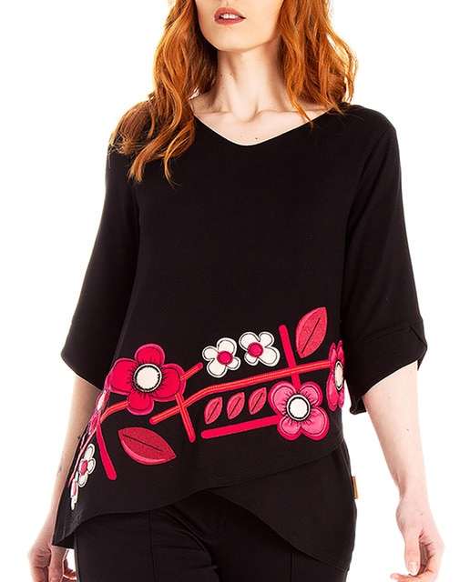 Imagen 0 de Top de mujer con escote semipico y manga 3/4