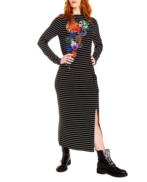 Imagen 0 de Vestido midi en raya tejida con manga larga