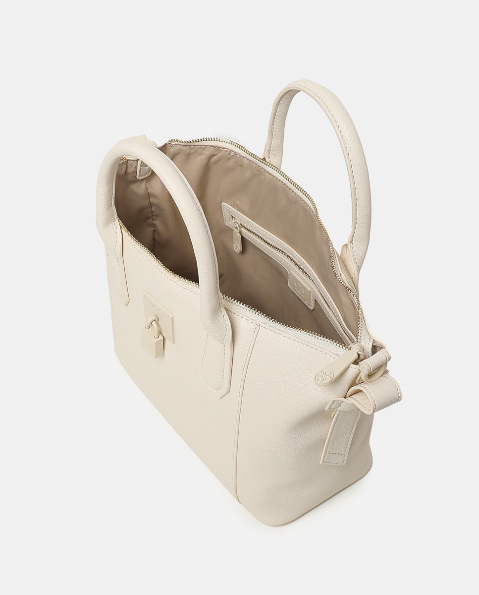 Mala Shopper Pequena com Bolso Amovível a Condizer Cru-3