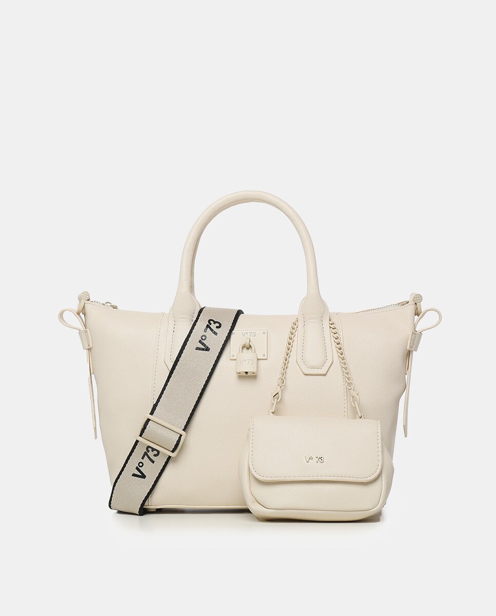 Mala Shopper Pequena com Bolso Amovível a Condizer Cru-1